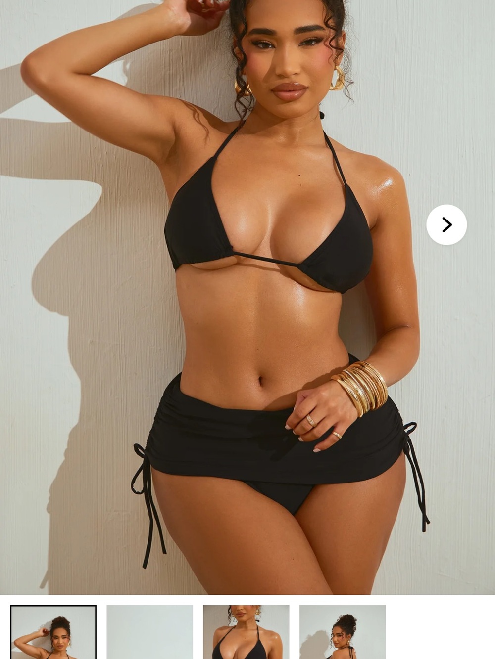 Fashion Nova Black Triangle Bikini with Skirted Side-Draw Skirt